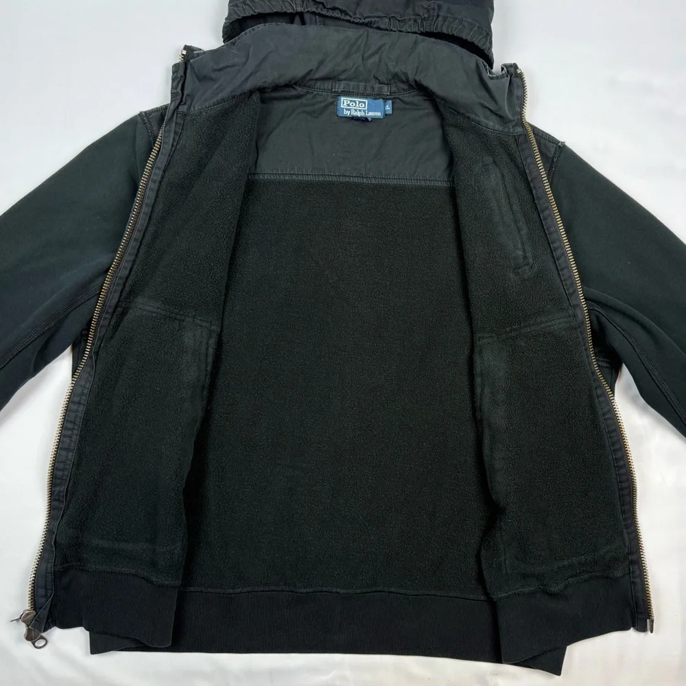 Vtg Polo Ralph Lauren Mens Hooded Navy Jacket XL Black Y2K Full Zip C7